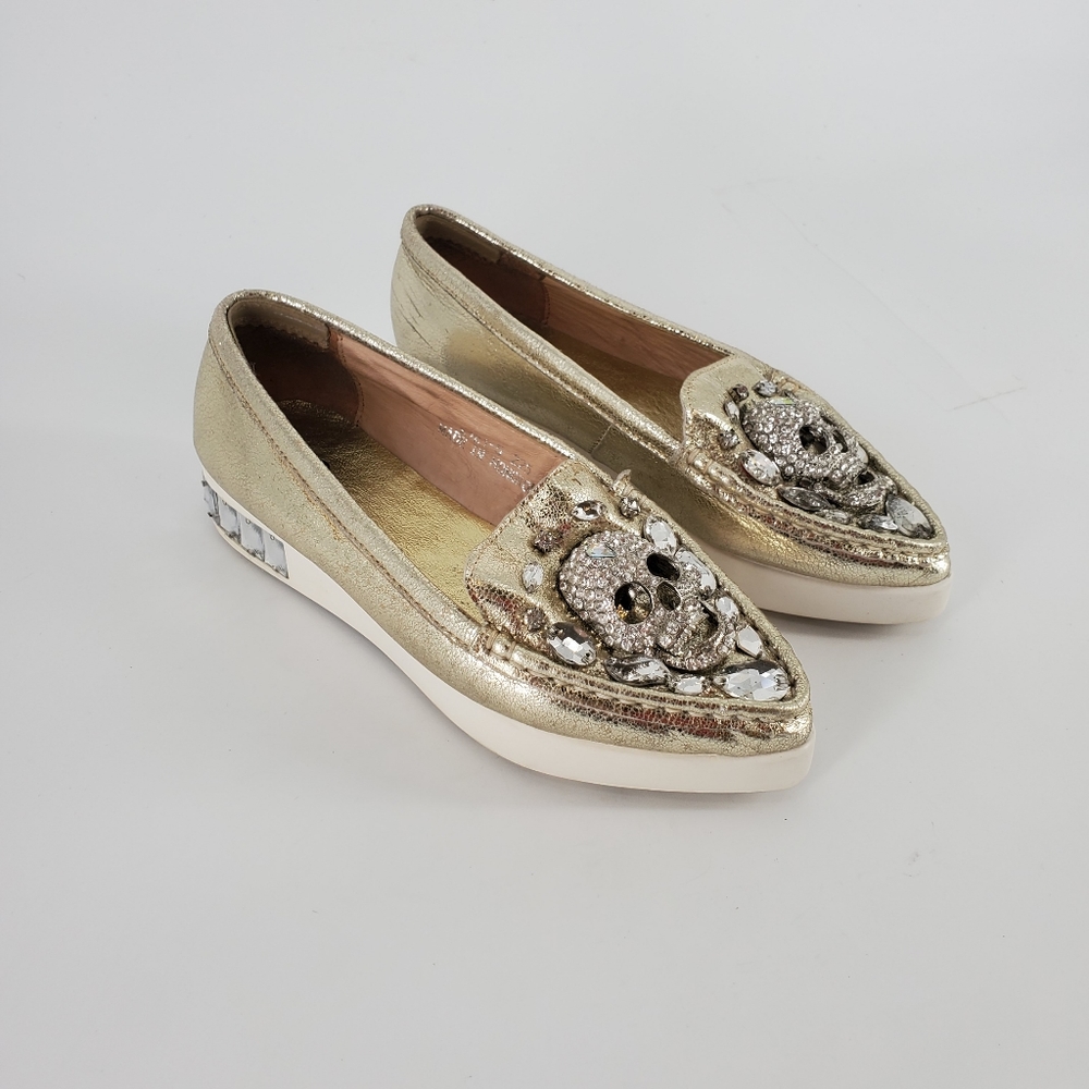Embellished Metallic Gold Women's Slip-On Loafers